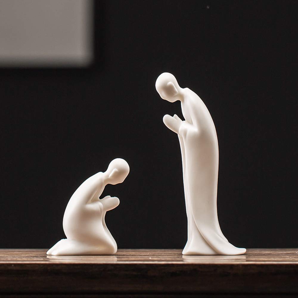 KJYHXX White Porcelain Zen Buddha Statue - Creative Monk Figurine Ceramic Craft - Minimalist Decorative Ornament for Home & Office Meditation Space (stading)