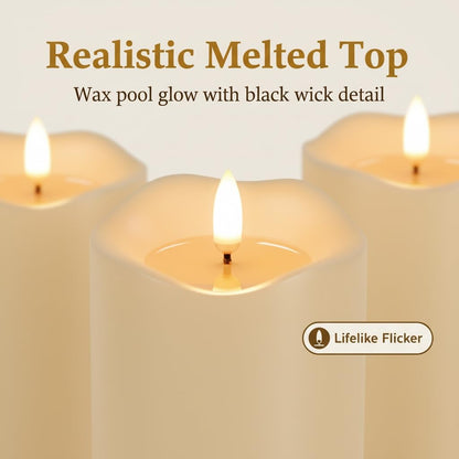 ANGELLOONG Flameless Candles with Remote, Flickering Battery Operated Pillar LED Candles with 4/5/6/8H Timer for Bridal Shower, Wedding Table Decor, Home Decor, Set of 3