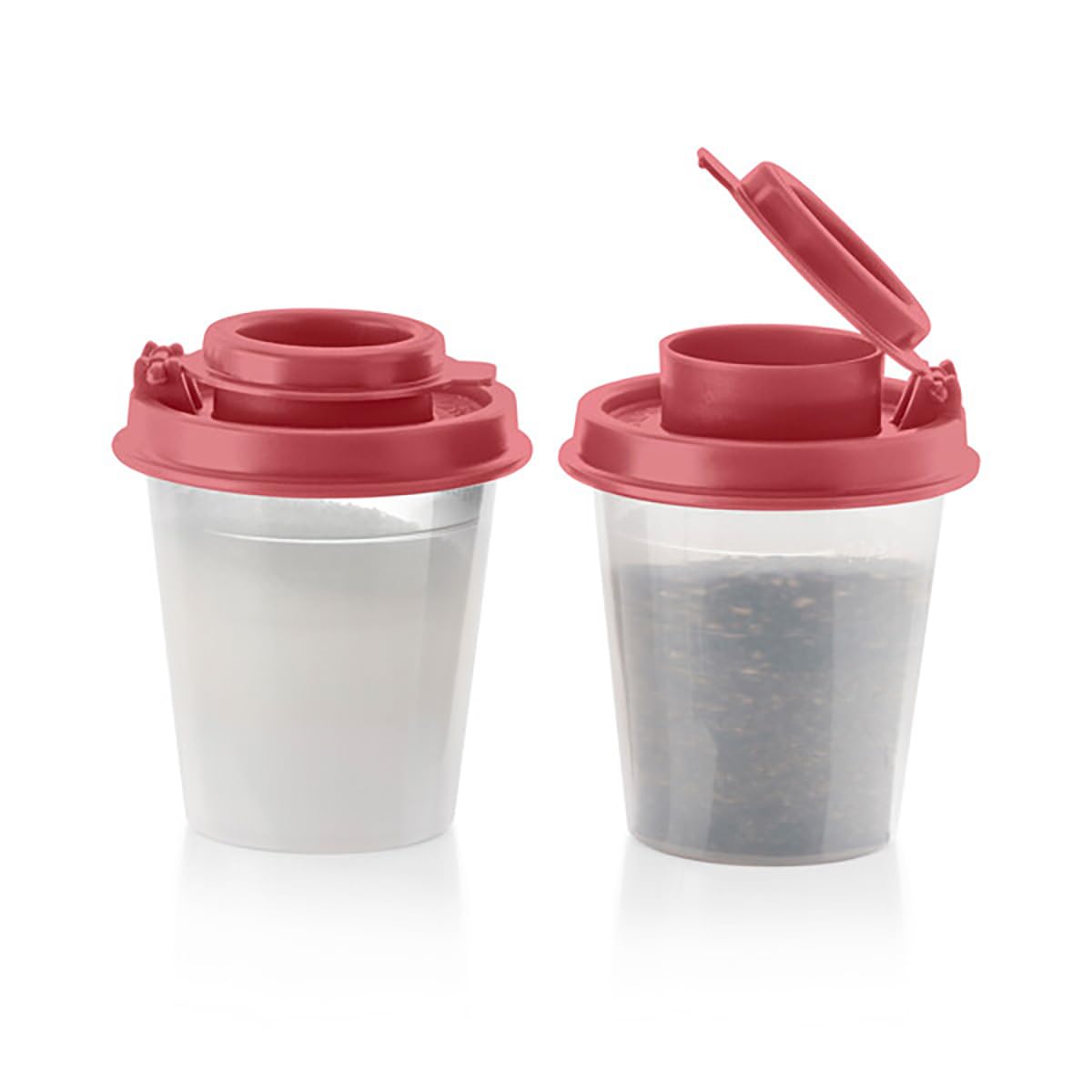 Tupperware Tupper Mini Midget Salt and Pepper Shakers 2 Ounce Set Old Rose color seal, 10171926000