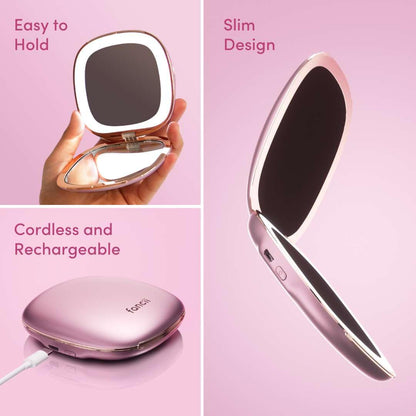 Fancii Compact Makeup Mirror with Natural LED Lights, 1x/ 10x Magnifying - Rechargeable, Portable, Lighted 4” Hand Mirror for Travel and Purses, Mila (Berry Crush)