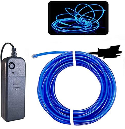 MaxLax EL Wire Blue, 16.4ft/5m Portable Battery Pack Neon Lights Strip 360° Cuttable Glowing Rope Lights for Parties, Halloween, DIY Decoration