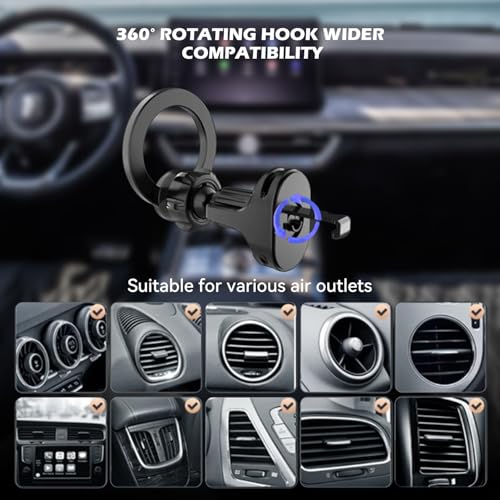 Magnetic Car Phone Mount Holder Compatible with MagSafe  – Universal Vent Magnet Clip & Holders for iPhone Pro Max & Cell Phones Accessories, Black