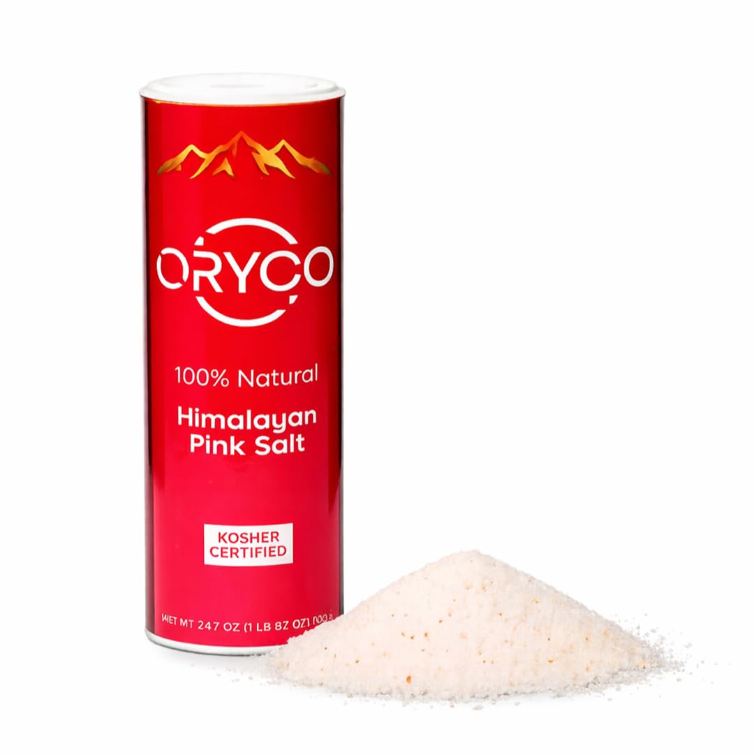 Oryco Himalayan Pink Salt Fine Grain Shaker (24.7 oz) 700g – 100% Natural, Kosher, Non-GMO, Mineral Salt, Easy Pour Shaker for Cooking, Baking, Table Seasoning, Popcorn & Everyday Kitchen Use