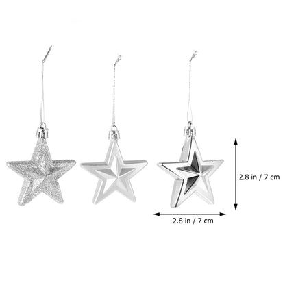 Star Christmas Tree Ornaments 18Pcs Silver Star Hanging Ornaments Shatterproof Craft for Holiday Party
