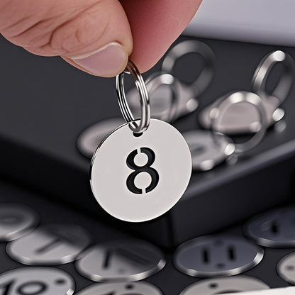 CenterZ Number Tags, Polished Stainless Steel 1 to 10 Numbered Key Tags with 10pcs Metal Split Ring (0.91 inch Diameter 0.04 inch Thick, Lightweight Hollow Numbers Round Keys ID Tag, Key Chain Labels)