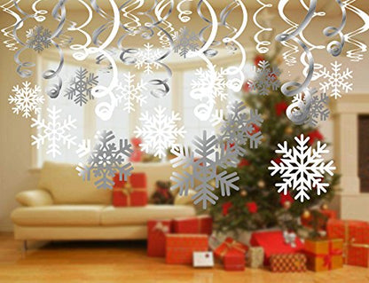 Snowflake Swirls Decoration(30pcs), Konsait Merry Christmas Snowflake Hanging Swirls Garland Foil Ceiling Ornaments for Xmas Winter Wonderland Holiday Party Decor Supplies,Already Assembled
