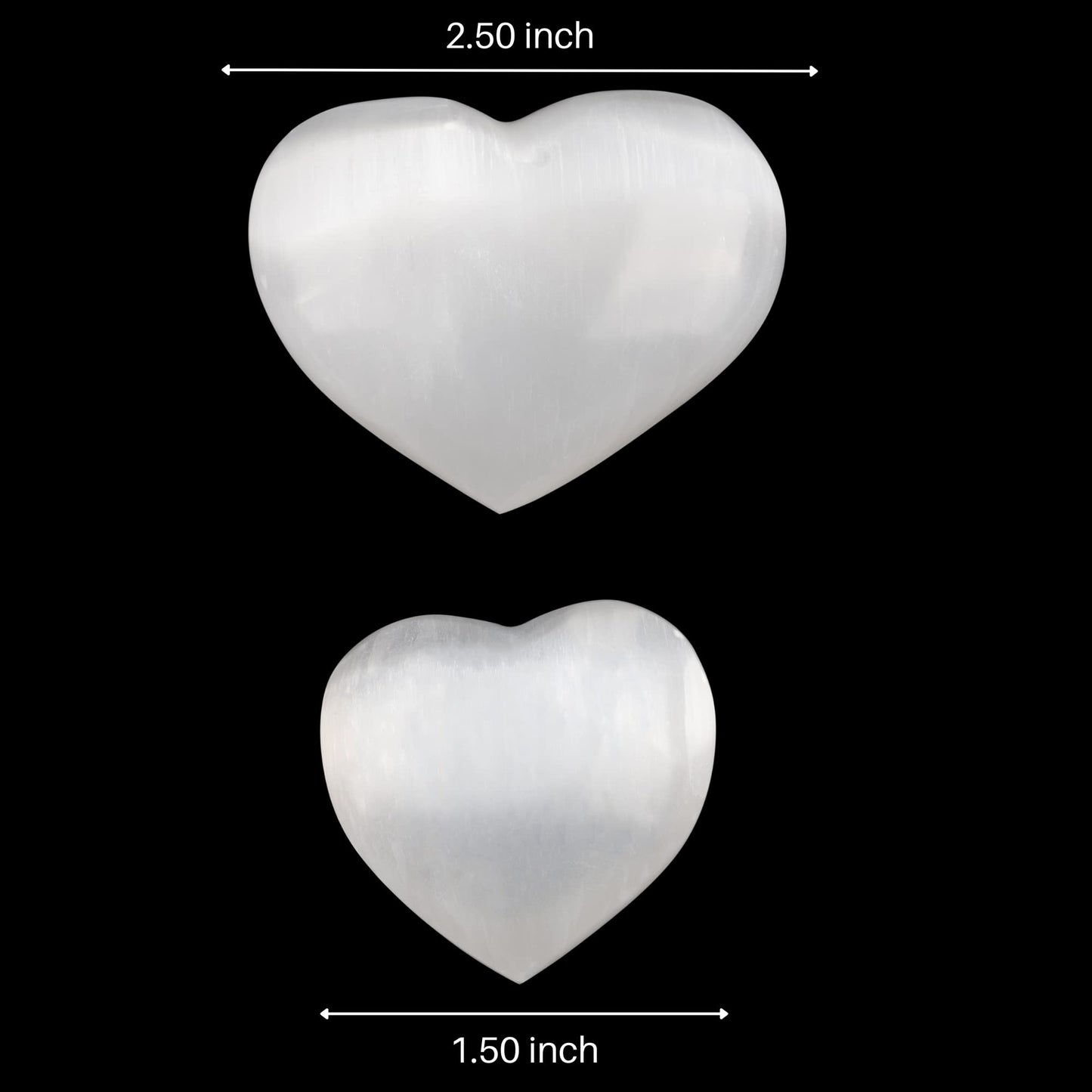 2 pc Selenite Heart Palm Stone, Heart Shaped Crystals and Healing Stones- Pocket Worry Stone for Anxiety and Stress Relief - Healing Crystals for Meditation, Reiki, Spiritual and Crystal Gifts