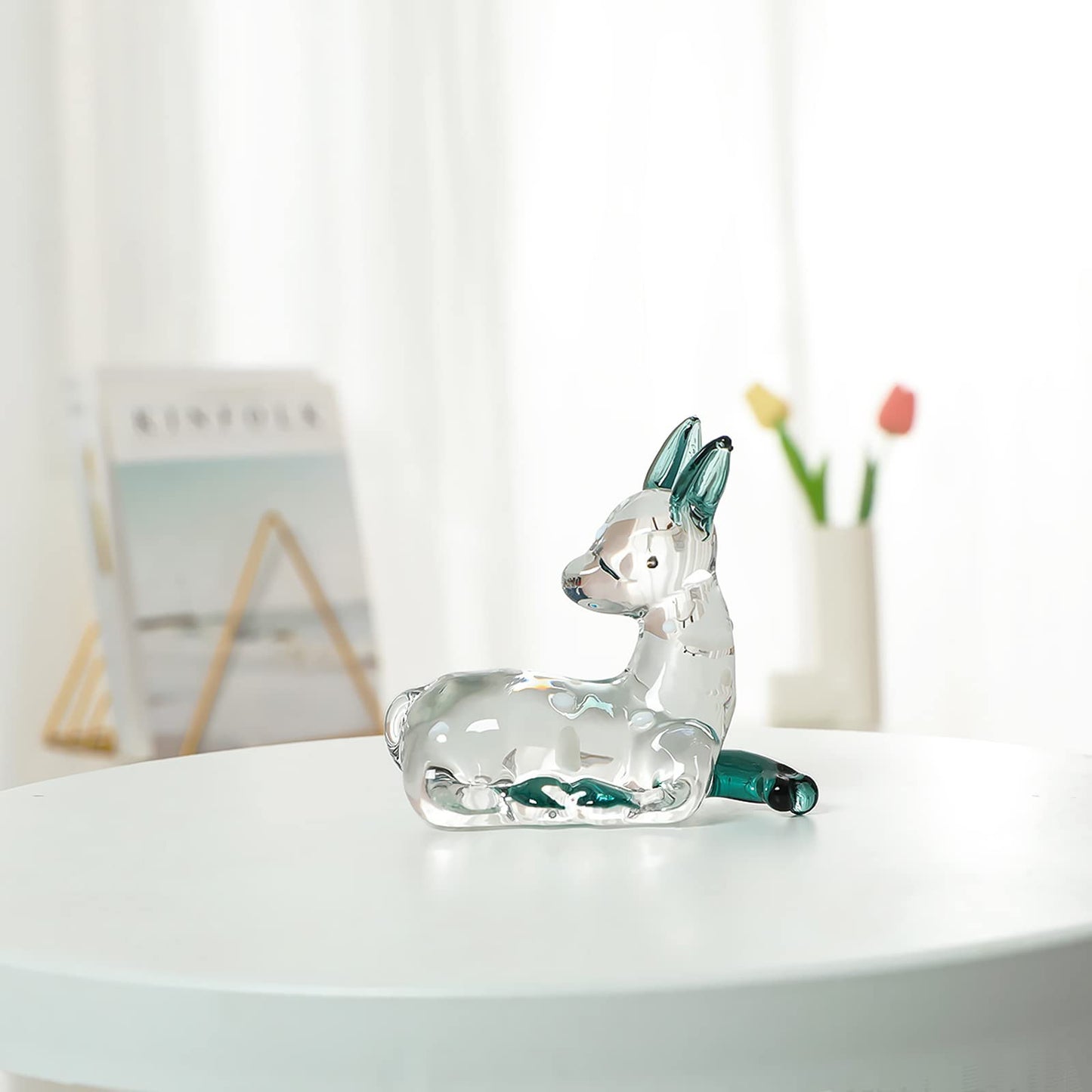 NaneTidy Reindeer Deer Figurine Glass Collection Ornament Statue Animal Collectible Christmas Decor Home Decor