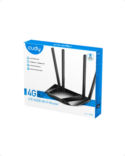 Cudy N300 WiFi Unlocked 4G LTE Cat4 Modem Router with SIM Card Slot, 300Mbps WiFi, MTK Chipset, 5dBi High Gain Antennas, VPN, Cloudflare, LT400