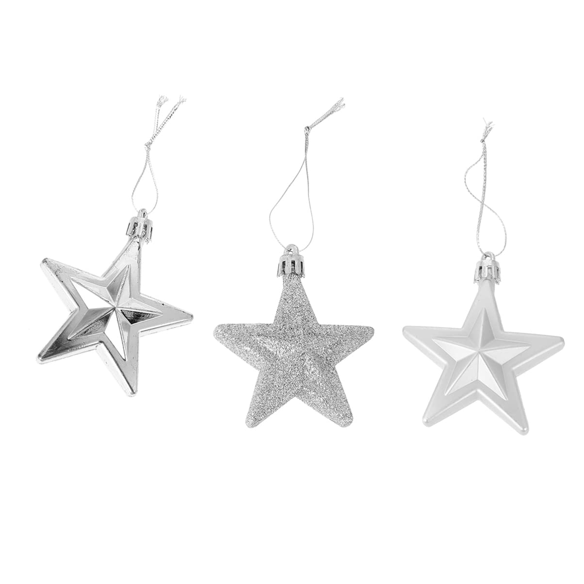 Star Christmas Tree Ornaments 18Pcs Silver Star Hanging Ornaments Shatterproof Craft for Holiday Party