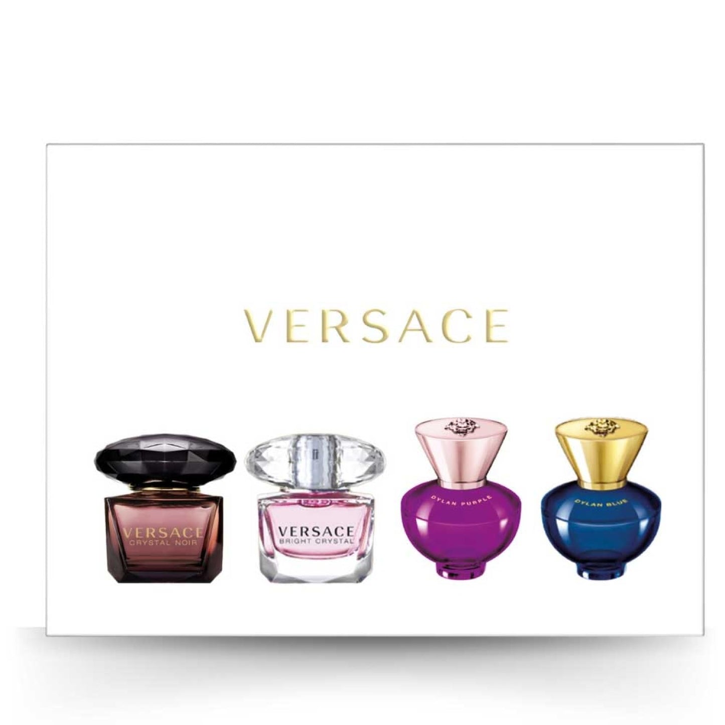 Versace Women's Miniature Collection 4 x 5 ml Perfume for Women Set Includes Bright Crystal EDT, Crystal Noir, Dylan Blue Pour Femme EDP, Dylan Purple EDP - Mini Perfume Gift for Women