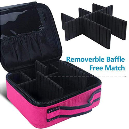 Relavel Makeup Bag with LED Mirror, Makeup Box Travel Train Case with Rechargeable Lighted Mirror, Cosmetic Brush Organizer Storage for Makeup Artists Gifts for Women and Girls, Hot Pink Shining Star