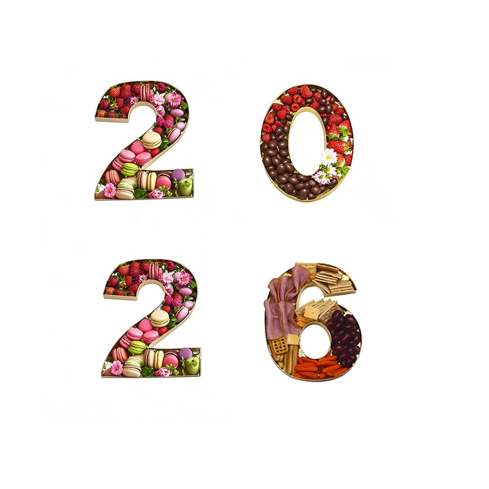 Manoczy 2026 Cardboard Number Shaped Mache Decorative Strawberries Fillable Chocolate Candy Cupcakes Box for Graduation and New Year's Parties (Gold, 14 Inch)