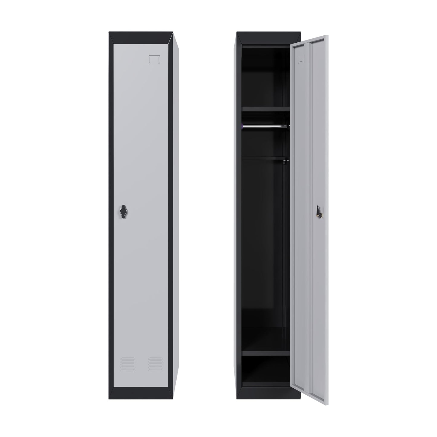 GAOMON 1 Door Tall Metal Locker with Key Employee Metal Locker, Lockable Heavy Duty Steel Employee Locker for Schools, Gyms, Homes, Offices, Utility Rooms, Grey and Black