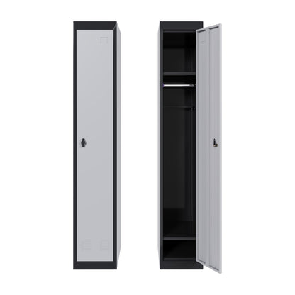 GAOMON 1 Door Tall Metal Locker with Key Employee Metal Locker, Lockable Heavy Duty Steel Employee Locker for Schools, Gyms, Homes, Offices, Utility Rooms, Grey and Black