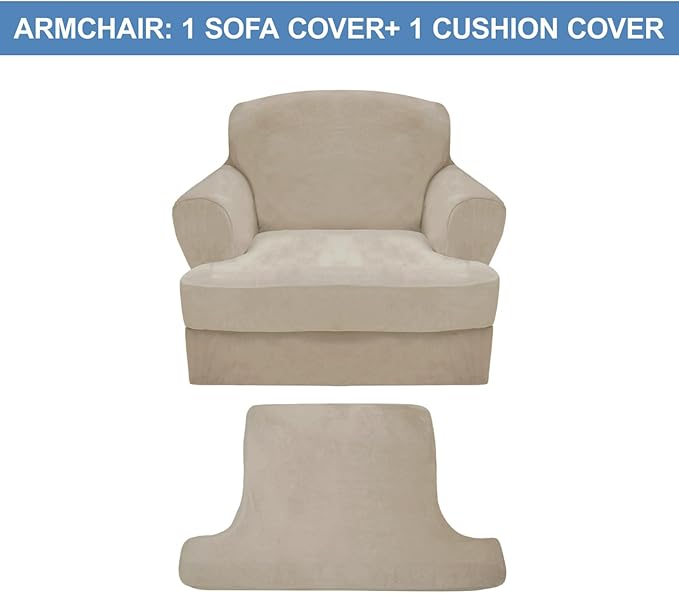 CUCRAF T Cushion Sofa Cover 2 Piece Armchair Slipcovers, Soft Thick Velvet