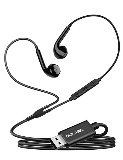 DUKABEL USB Wired Earbuds, USB Headphone with Mic for PC/ PS4/ PS5, 6FT in-Ear Stereo Earphones Headsets with Volume Control for Office Live Broadcast Gaming