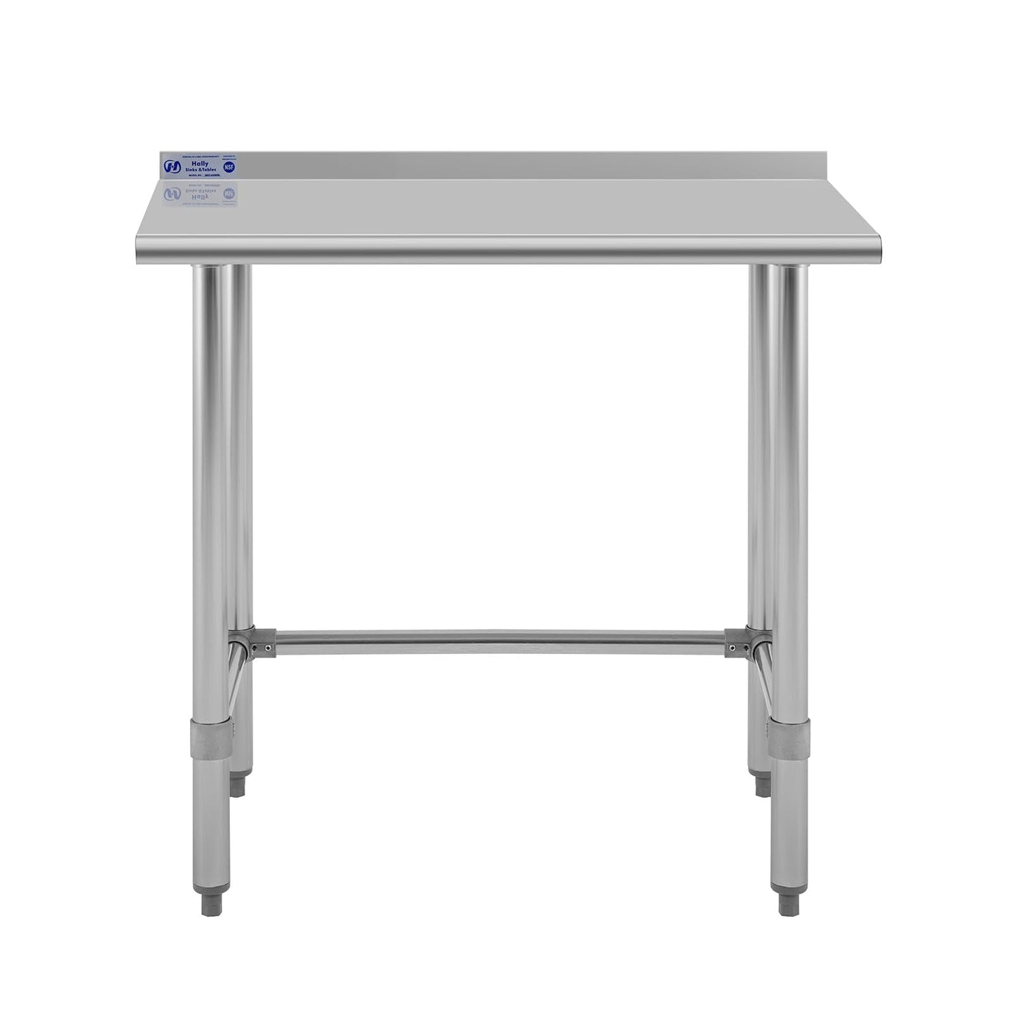 Hally Open Base Stainless Steel Table 24 x 36 Inches, NSF Commercial Heavy Duty Prep & Work Table with Backplash and Galvanized Legs for Restaurant, Home and Hotel