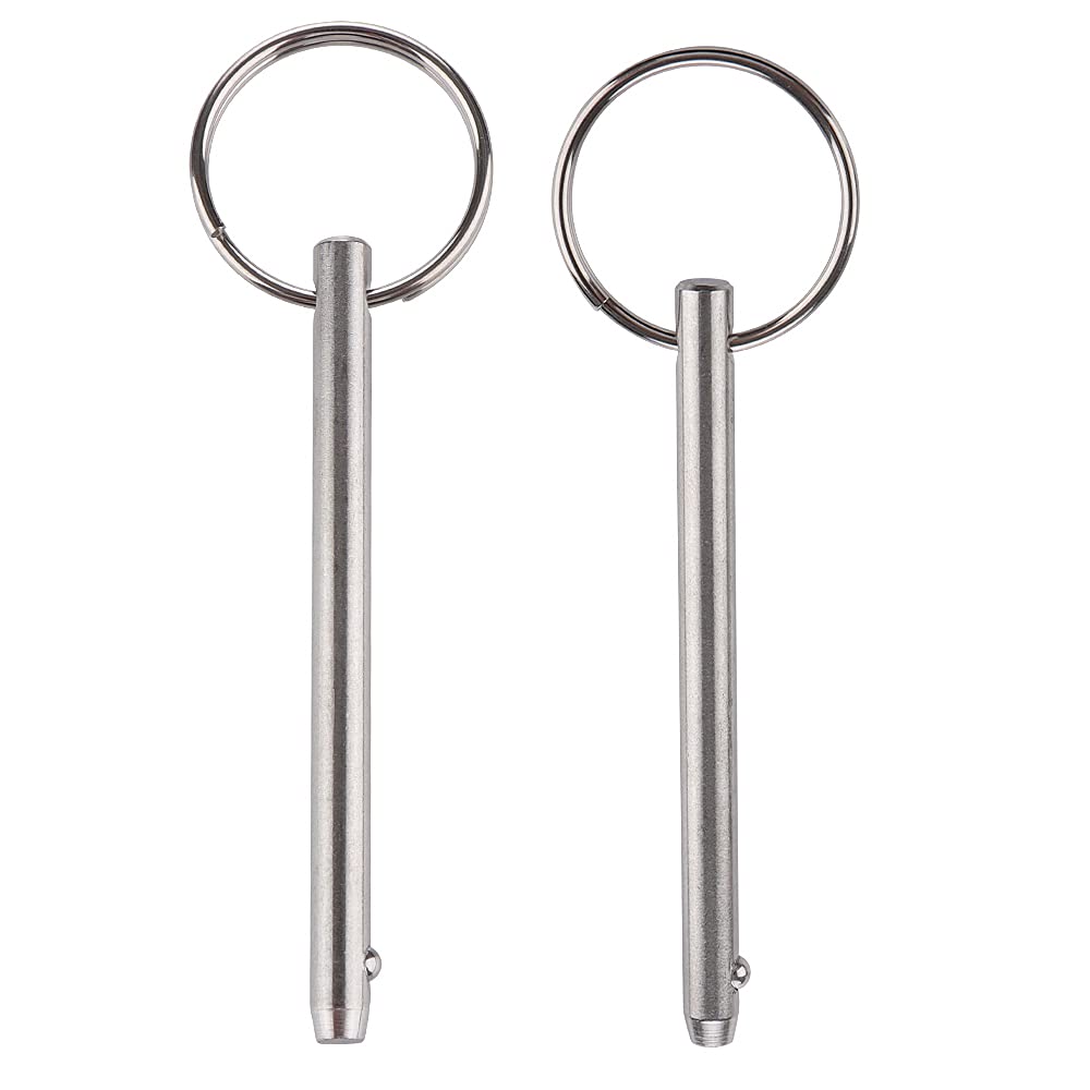 2 Pack Quick Release Pin, Diameter 3/16"(4.8mm), Overall Length 2-1/2"(65mm), Usable Length 2"(51mm), Full 316 Stainless Steel, Bimini Top Pin, Marine Hardware