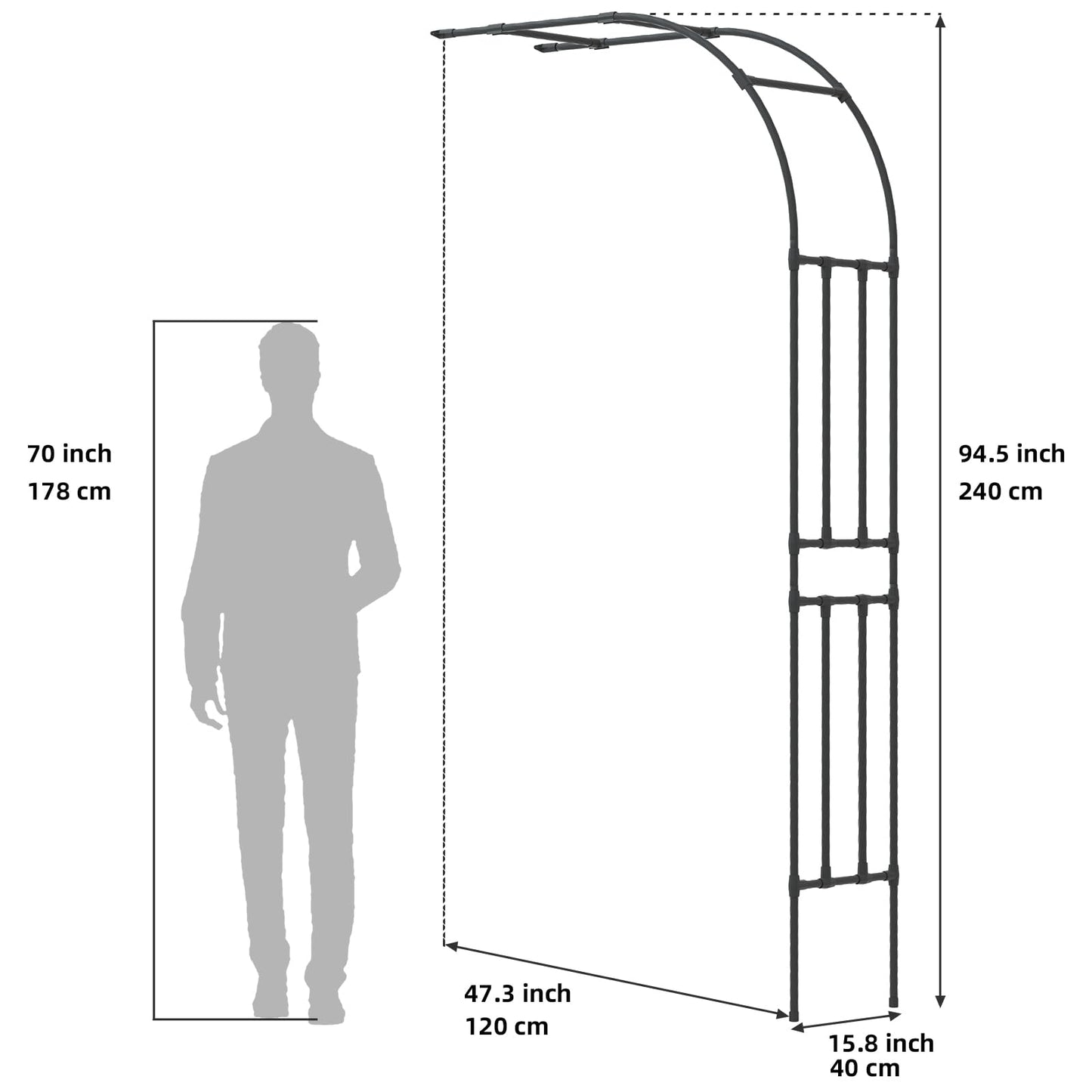 BUKLIYN Half Sided Arch Against The Wall Garden Arch Trellis - Garden Arch Arbor Trellis for Climbing Plants Outdoor - Garden Arch Trellis Arbor for Home Yard and Garden（Black）