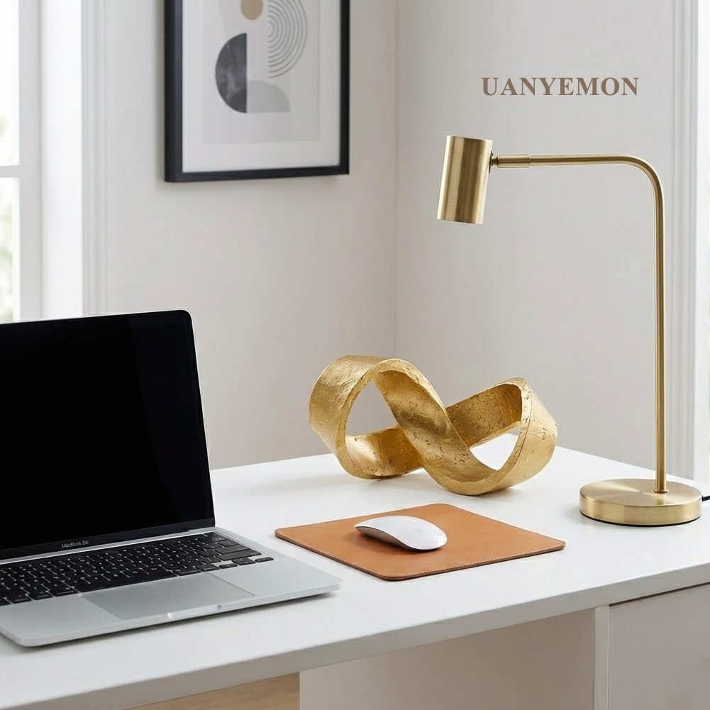 Modern Infinity Knot Sculpture - Gold Knot Home Decor, Multi-Angle Statue for Shelves, Coffee Table, Bookshelf, Living Room, Office, Resin Geometric Decorative Accent, Abstract Art Knick Knacks Gifts
