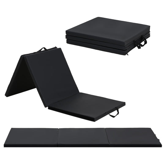 Gymnastics Mats Foldable Tumbling Mats Portable Gymnastics Exercise Mat Thick Gymnastics Tumbling Mats Pad Home Exercise Panel Mat With Carrying Handles(3 Folding 2FT L 6FT W,Black)