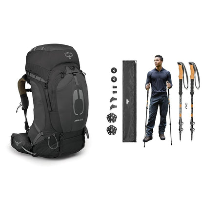 Osprey Atmos AG 65L Men's Backpacking Backpack and Cascade Mountain Tech Trekking Poles - Aluminum Hiking Walking Sticks (Set of 2), 54"