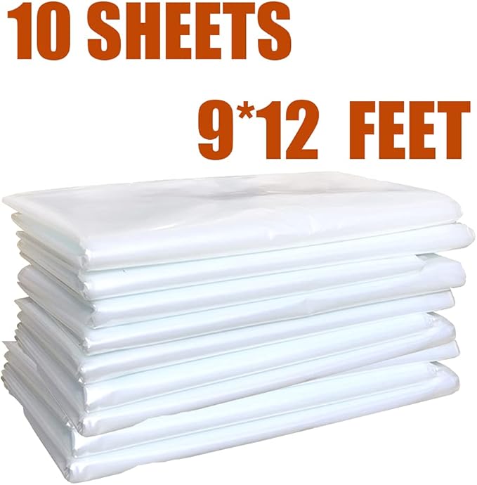 10 Pieces Plastic Drop Sheets for Painting, Waterproof and Dust-Proof Clear