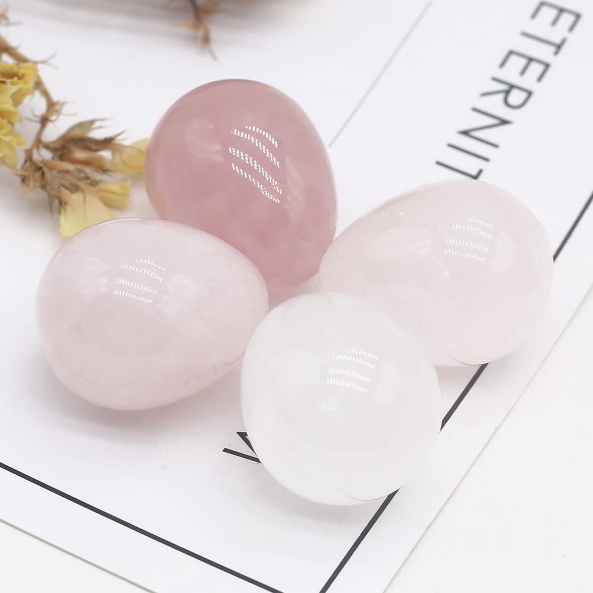 QSLLER 10PCS Egg Statue Natural Stone Decoracion Rose Quartz Amethyst Gemstones Mineral Yoga Healing Crystals Stone Ornament Room Decor
