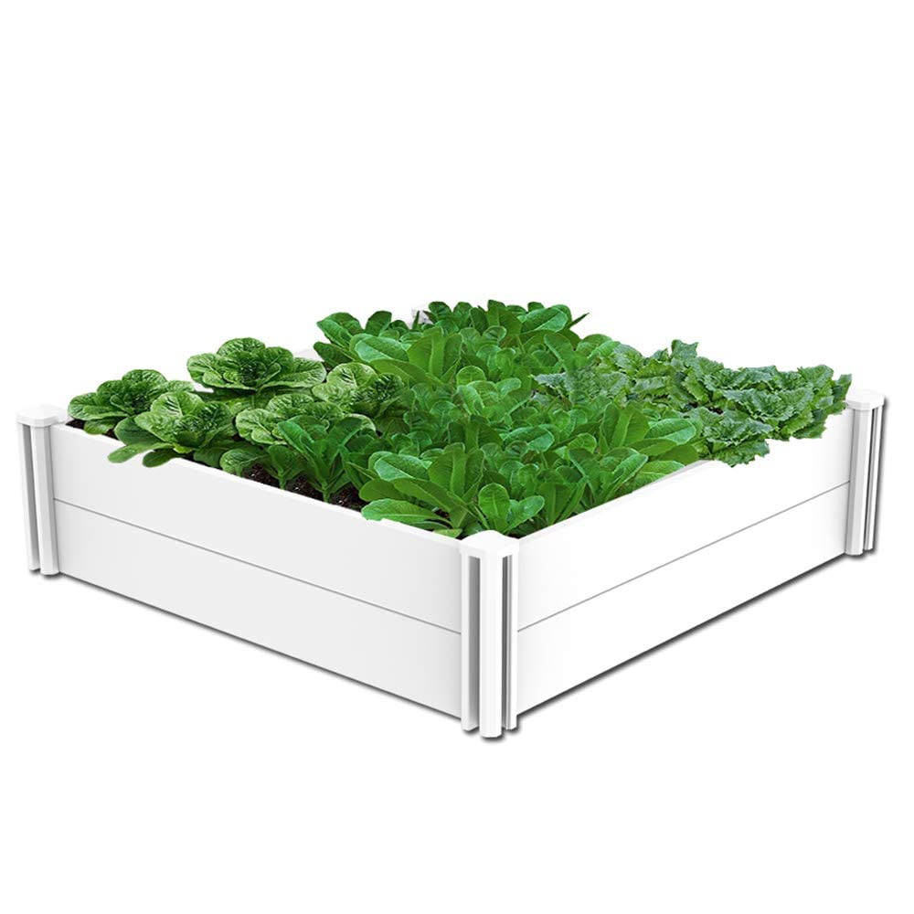 Kdgarden 4'x4' White Vinyl Raised Garden Bed Kit, Outdoor Above Ground Garden Box for Growing Vegetables, Flowers, Herbs, DIY Gardening, Whelping Pen and More