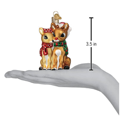 Old World Christmas Rudolph and Clarice Glass Blown Ornament for Christmas Tree, Handcrafted Holiday Decoration, Rudolph Collection