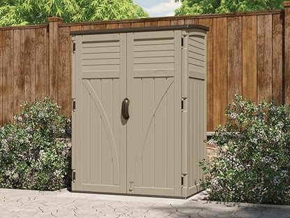 Suncast 54 Cubic Feet Vertical Storage Shed with Durable Plastic Construction, Multiple Wall Panels and Ample Space for Outdoor Storage