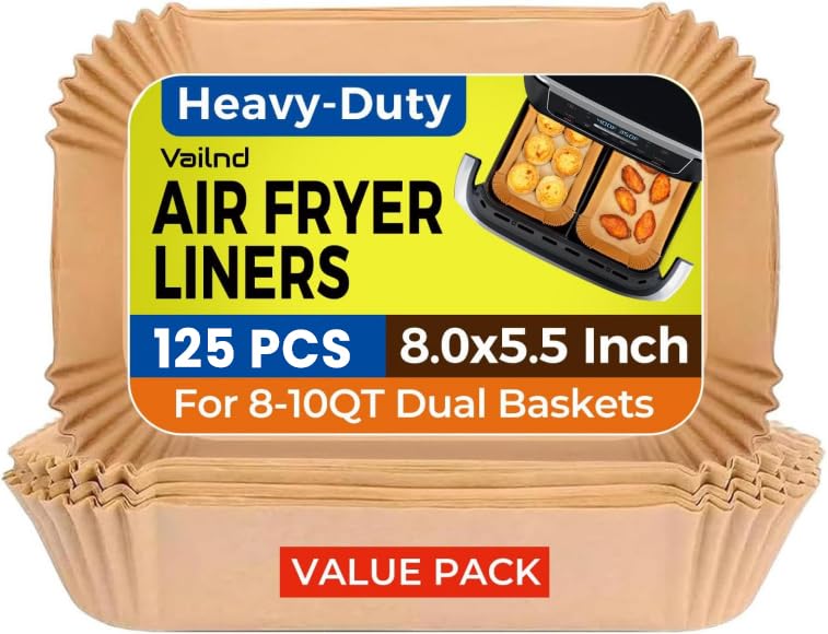 Air Fryer Paper Liners, 125Pcs Parchment Paper, Air Fryer Liners Disposable for Microwave, Non-Stick Air Fryer Liner Square Free of Bleach (8IN)