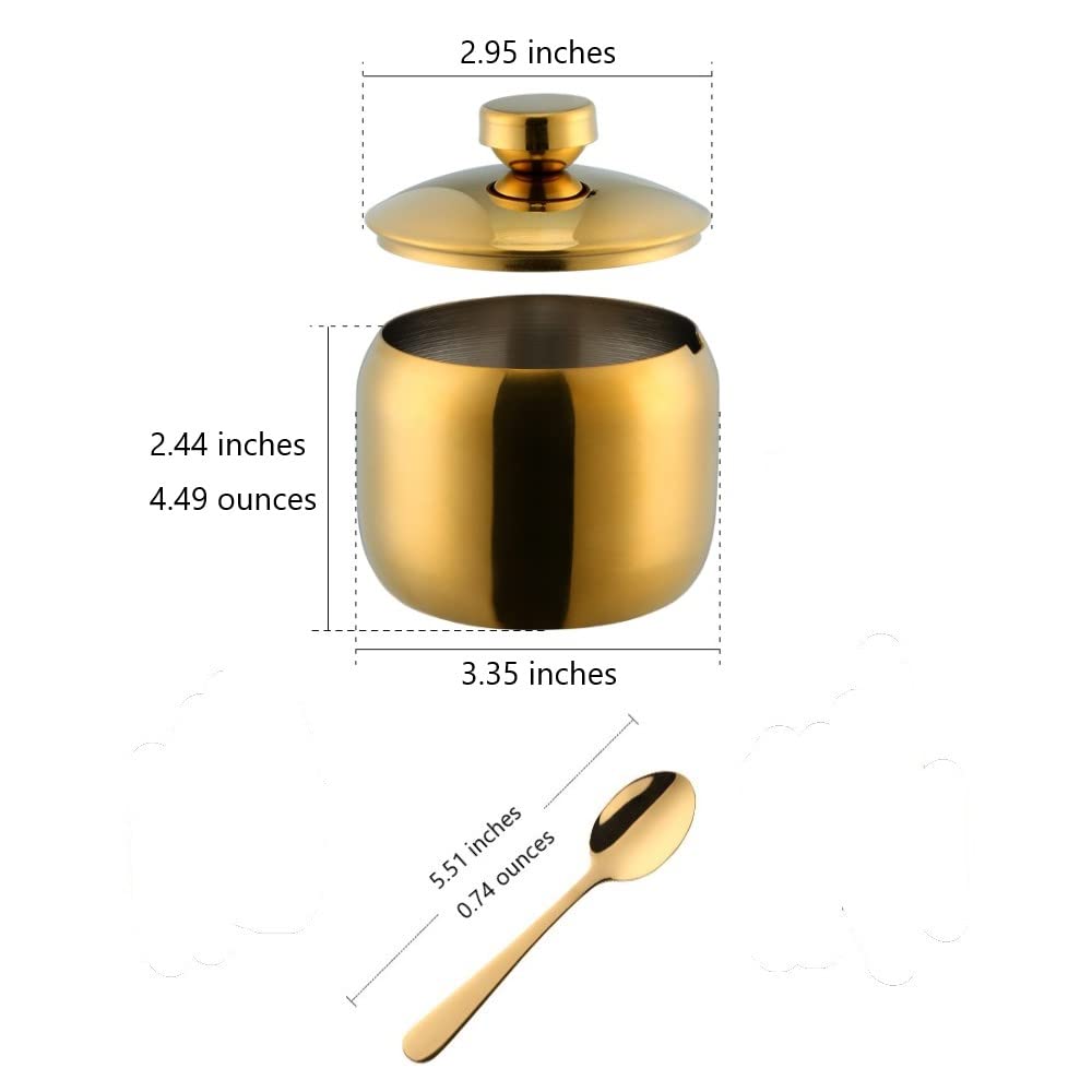 Color ME! Stainless Steel Condiment Pots Color Me Kitchen Condiment Jars with Lids and Spoons Shatterproof Metal Seasoning Jars for Home and Restaurant, Large Capacity, (11.84 Oz), Gold