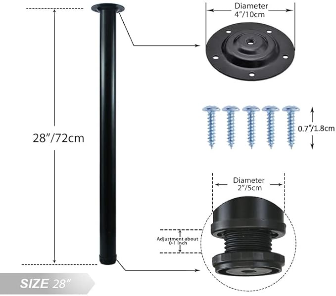 QLLY 28 inch Adjustable Metal Desk Legs, Heavy Duty Furniture Table Legs