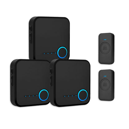 Wireless Doorbell, Waterproof Door Bell with 60 Chimes, 5 Levels Volume and LED Flash, 1000ft Long Range Classroom Doorbell for Home Office Hospital (2 Receiver & 1 Button, Black)