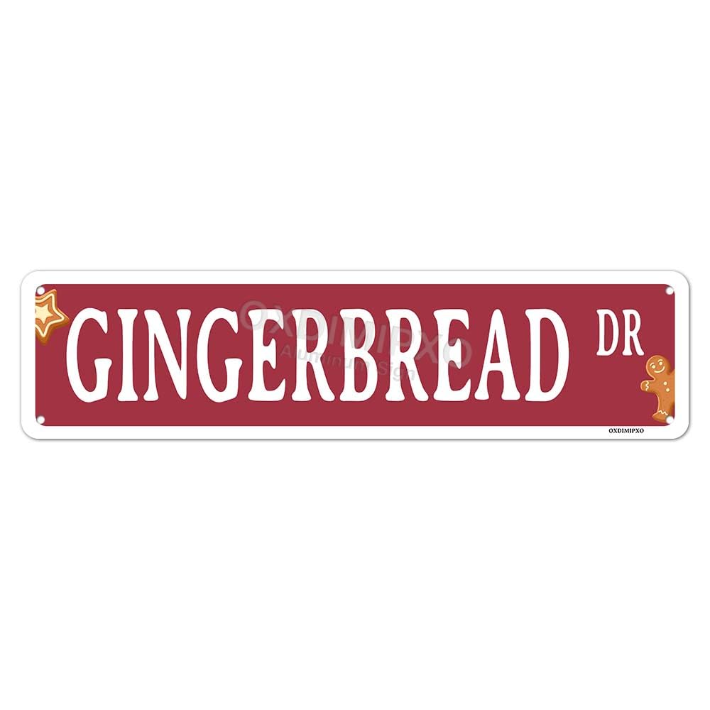 Gingerbread Dr Sign Funny Christmas Metal Street Signs Novelty Fresh Baked Poster Wall Art Decor for Kitchen Patio Yard Office Cafe Barf, Aluminium, 4x16 Inches