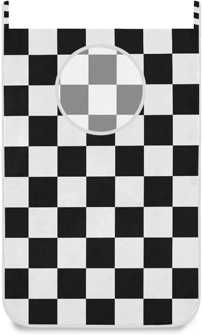 Checkered Black and White Hanging Laundry Hamper Door Hampers Bag Basket