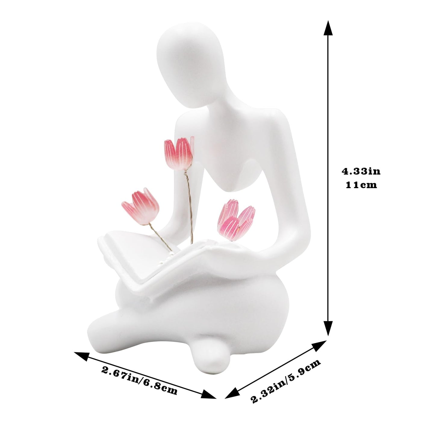 Reading Women Statue with Tulip Lamp, Thinker Sculptures with Night Light, Abstract Art Ornament, Modern Aesthetic Figurine Decoration for Home Living Room Bedroom Office Table Desk Bookshelf Decor