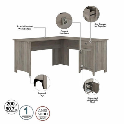 Bush Home Salinas L Shaped Desk with Hutch in Driftwood Gray | Corner Table with Drawers and Storage for Home Office