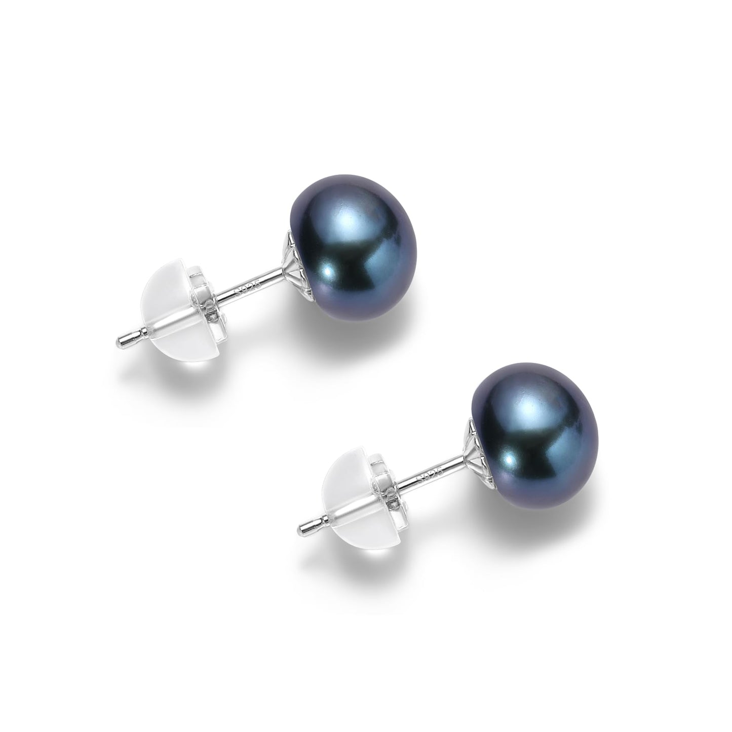 COYATE Pearl Earrings Sterling Silver Freshwater Black Pearl Stud Earrings for Women Hypoallergenic, Button Shape Real Pearls 6-6.5mm, Simple Elegant Jewelry Gift for Her,Mother,Bride,Friend