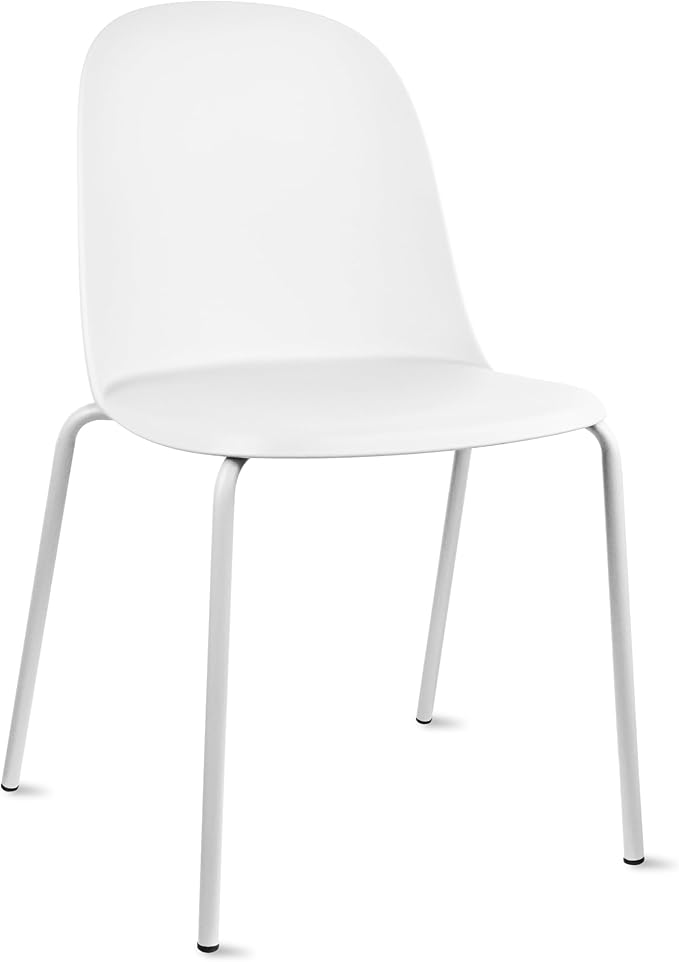2xhome Modern Stackable Armless Dining Chair | Plastic Shell Seat with Metal Legs | Indoor or Outdoor Use | Home Kitchen Patio (1, White, No Padding)