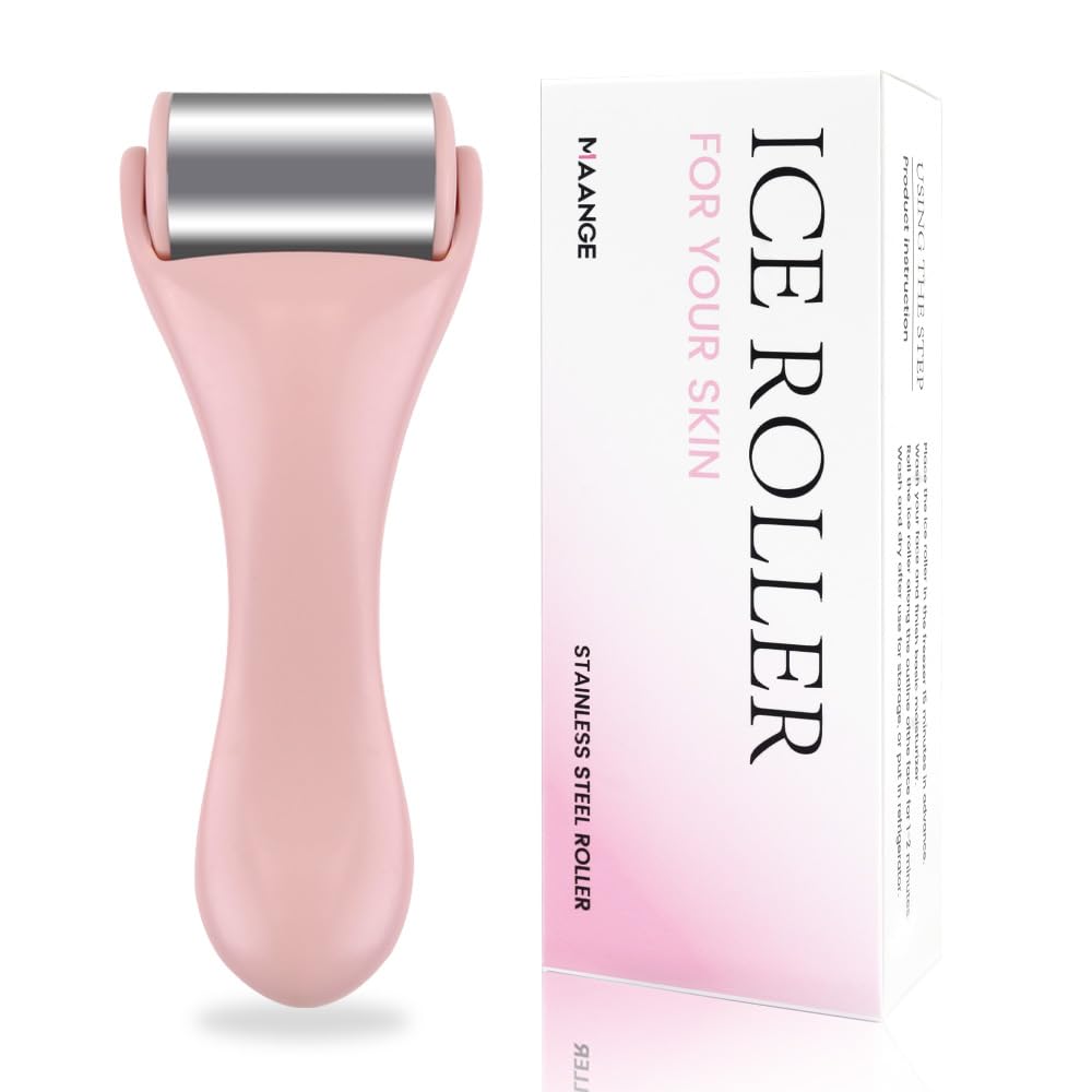 Ice Roller for Face and Eye 2 Pcs,Face Roller Skin Care for Puffiness,Migraine,Pain Relief,Eye Roller For Puffy Eyes Dark Circles,Stainless Steel Facial Roller (Pink)