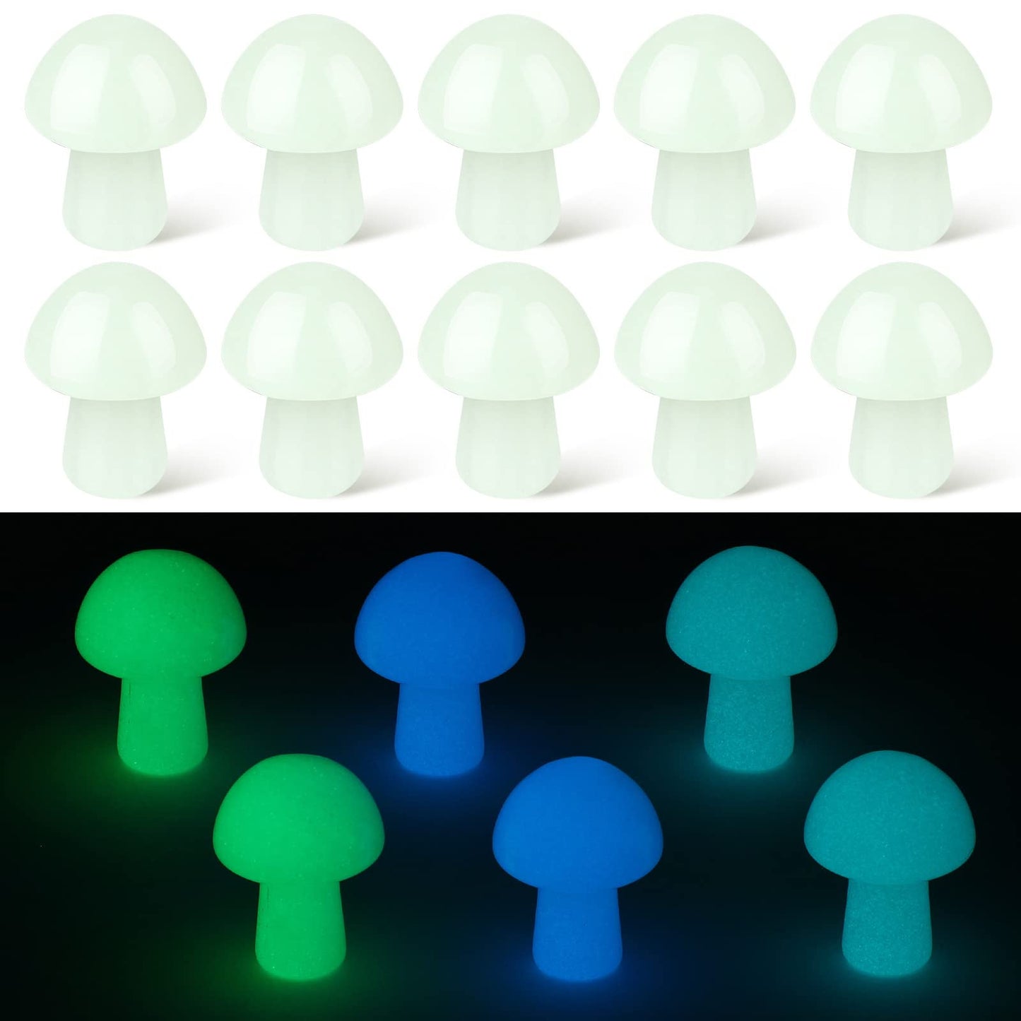 Nuenen 15 Pcs Mini Crystal Luminous Mushroom Glow in The Dark Tiny Natural Shape Hand Carving Polished Mushroom Decorations Crafts for DIY Garden Landscape