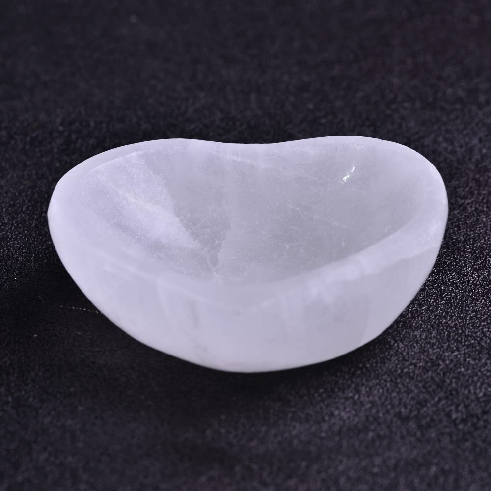 JIC Gem Heart Shape Selenite Crystal Bowl Moroccan Selenite Plate for Cleansing and Recharging Crystals and Healing Stones 4 Inch