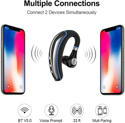 LSAPT Bluetooth Headset V5.0 Wireless Bluetooth Earpiece with Noise Canceling Mic for Cell Phone Ultralight Business Earphone for Driving/Trucker/Office Earbus for Android/iPhone/Smartphone-Blue