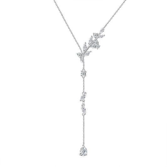 DAOCHONG Leaf Necklace Sterling Silver Leaf Pendant Long Chain Jewelry for Women and Lady Wedding Jewelry Cubic Zirconia Wedding Bridal Necklace for Brides Bridesmaid Gift