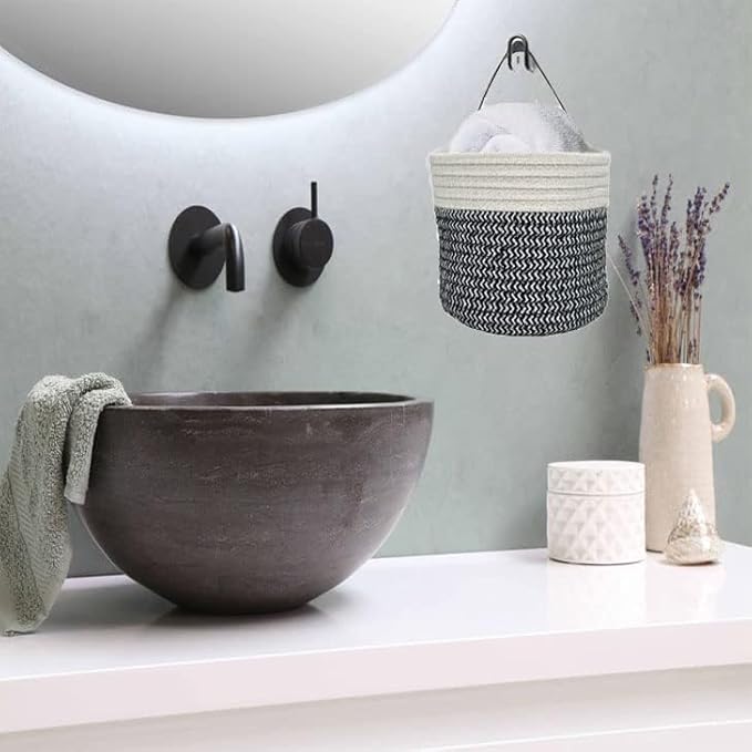 Cotton Rope Hanging Baskets for Organizing 2 Pcs Round Small Wall Basket
