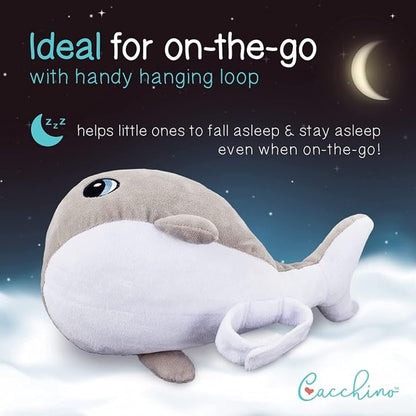 Cacchino® Ben Baby Sleep Soother, Sleep Aid with Musical Night Light Star Projector with Nursery Rhymes, Heartbeat, Soothing Sounds (No Cry Sensor/White Noise). This Plush Whale is an Ideal Baby Gift.