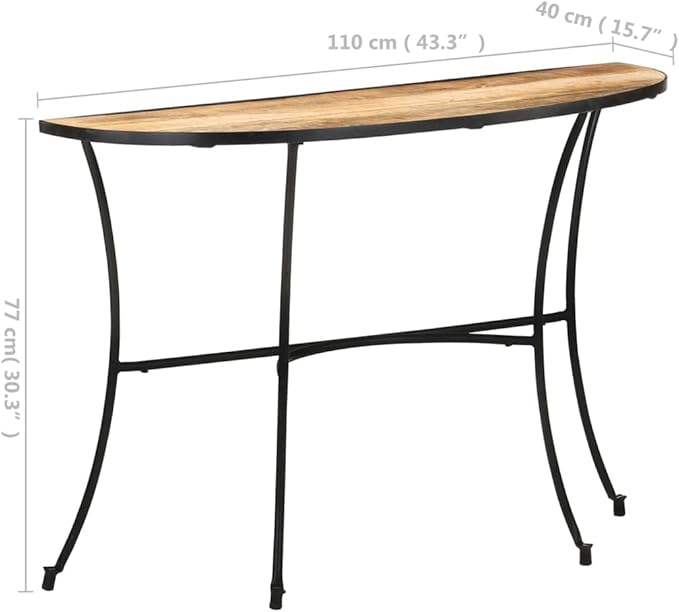 Half-Circle Solid Mango Wood Side Table 43.3"x15.7"x30.3" Natural Finish Narrow